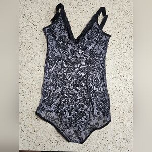 Sheer Black Lace-Overlay V-Neck Chemise